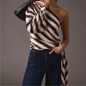 Anthropologie Striped One-Shoulder Women's Top Size L- New with tags